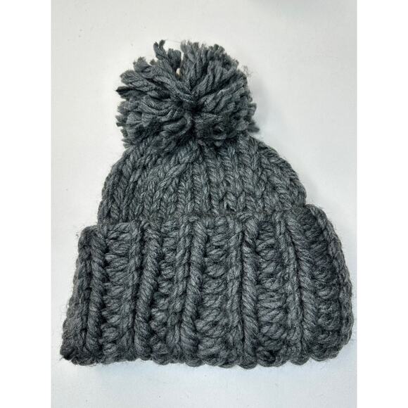 Hat Attack Chucky Ribbed Knit Beanie with Pom Pom Charcoal One Size NWT - Picture 1 of 4